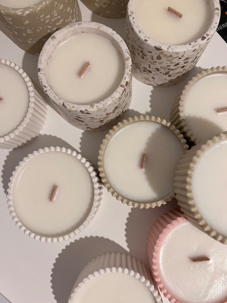 scented candle with wooden wick